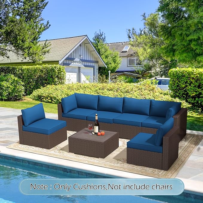HOMREST Outdoor Replacement Cushions for Patio Furniture,Water-Repellent Sofa Cushion for 6-Seat Rattan Wicker Sectional Patio Conversation Sets,14-Piece Cushions Set for Outdoor Couch-Blue