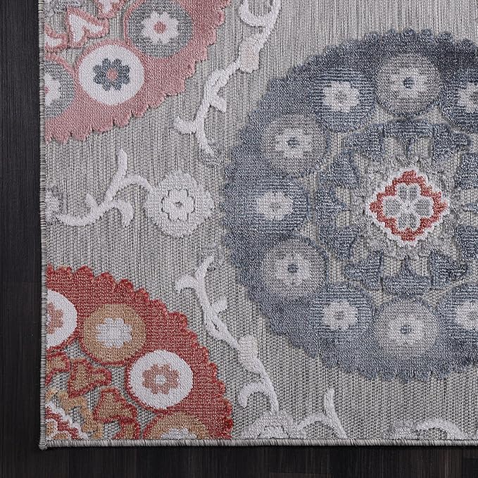 CAMILSON Indoor Outdoor Rug 6x9 Bohemian Medallion Floral Area Rugs for Indoor and Outdoor Patios Easy-Cleaning Non-Shedding Living Room Garden and Kitchen Washable Outside Carpet (6 x 9 / Multicolor)