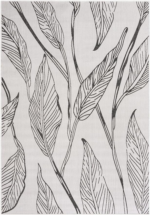 Unique Loom Outdoor Botanical Collection Area Rug - Leaf (7' 1" x 10' Rectangle, Charcoal Ivory)