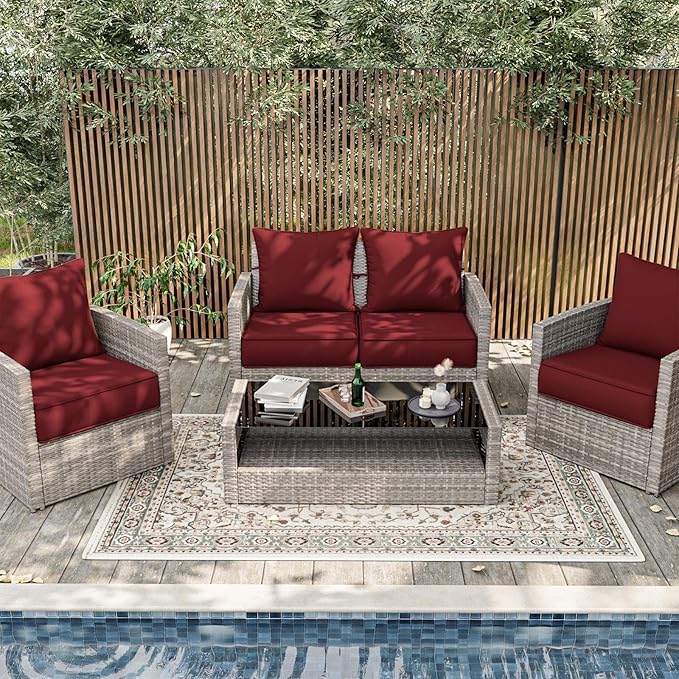 Outdoor Patio Chair Cushions Set 22 L X 24 W X 4 H Waterproof & Fade Resistant Deep Seat and Back Cushions with Removable Covers Outdoor Seat Cushion Set for Chairs and Sofas