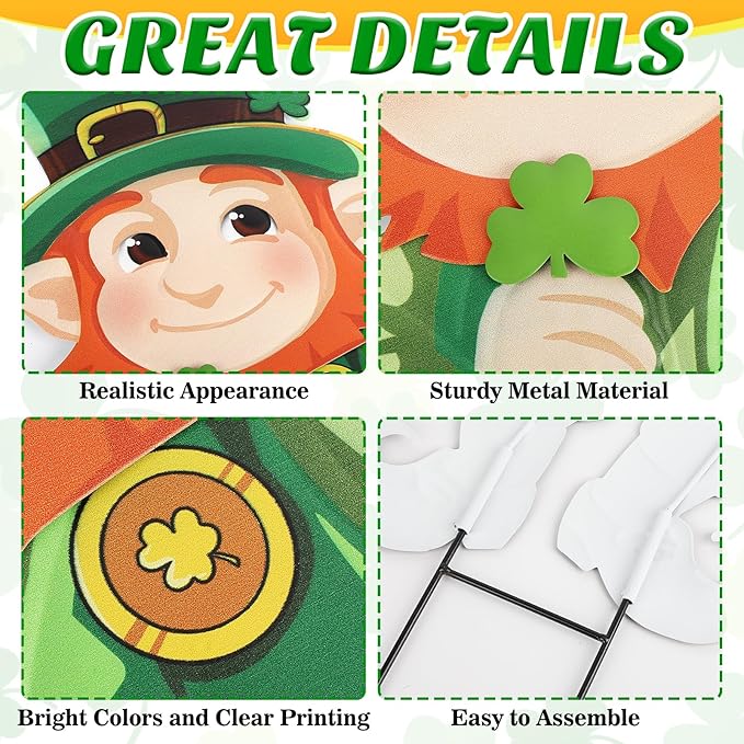 St. Patrick's Day Yard Signs Leprechaun Garden Stakes, 41.3" H Metal St. Patrick's Day Decorations Outdoor, Decorative Irish St. Patrick's Day Garden Sign for Home Party Yard Lawn Patio Porch Decor