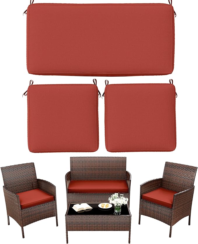3 Pack Outdoor Replacement Cushions, Fit for 4-Seater Wicker Rattan Patio Conversation Set, 36x18x3,18x18x3, Liner & Cover