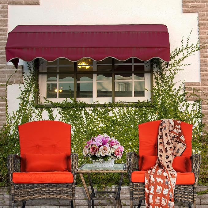 Wicker Rocking Chairs Set of 2, Rattan Patio Rocking Chairs, All-Weather Rocking Lawn Wicker Furniture for Porch Deck Garden Backyard(Red)