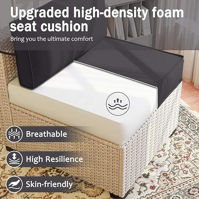Outdoor Cushions for Patio Furniture with 5 Pillows, Waterproof Patio Furniture Cushions Replacement, 4" Deep Seat Outdoor Sectional Cushions for 4-seat Patio Furniture Chair Sofa Couch,Grey