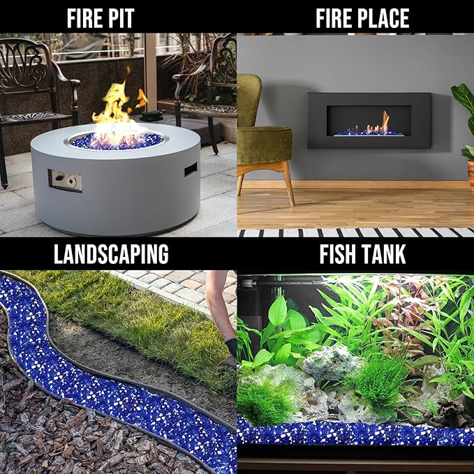 Skyflame High Luster 10-Pound Fire Glass for Fire Pit Fireplace Landscaping, 1/4-Inch Cobalt Blue Reflective