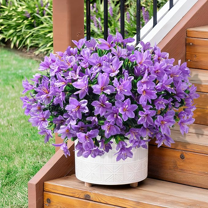 INSPRING Artificial Flowers for Outdoors Spring Summer Decorations, 3 Bundles Fake Azalea Flower Faux Outdoor Plants UV Resistant Realistic Silk Flowers for Outside Planter Patio Garden Walkways Home