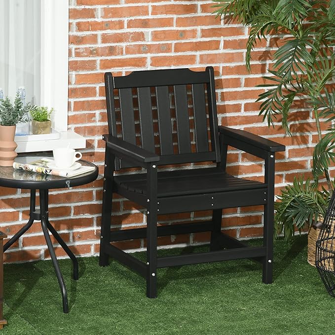 Outsunny All-Weather Patio Chair, HDPE Patio Dining Chair, Heavy Duty Wood-Like Outdoor Furniture for Garden, Backyard, Deck, Porch, Lawn, Black