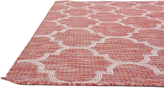 Unique Loom Outdoor Trellis Collection Area Rug (5' 3" x 8' Rectangle, Rust Red/ Ivory)