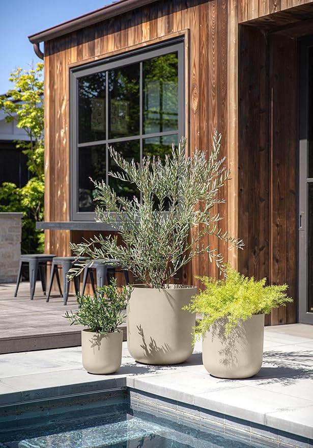Veradek Mason Series Lima Planter - Set of 3 Round Planters for Garden/Patio | Made from Plastic-Stone Composite with Drainage Holes | Modern Décor for Succulents, Flowers, Small Plants