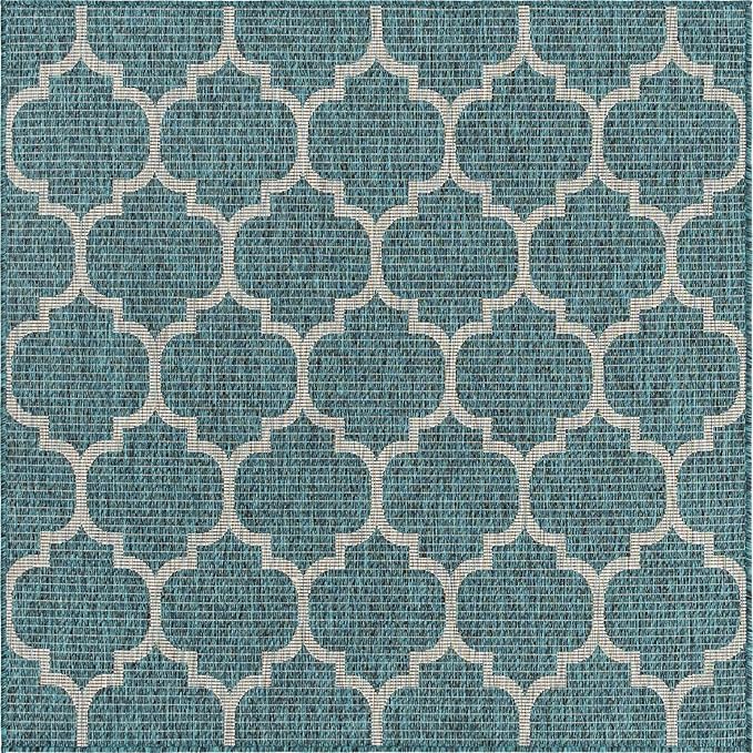 Unique Loom Outdoor Trellis Collection Area Rug (5' 1" Square, Teal/ Gray)