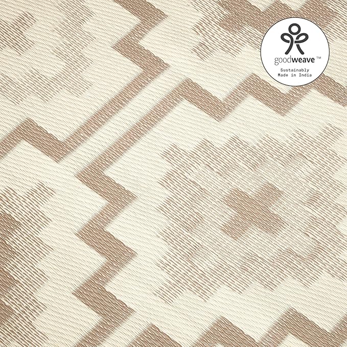 Fab Habitat Boho Vintage Tribal Outdoor Rug - Waterproof, Crease-Free Fade Resistant, Reversible - Recycled Plastic - Patio Porch Balcony Deck Yard Garden - Lhasa Mocha - 4x6 ft