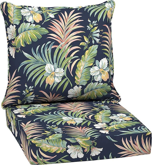 Arden Outdoor Deep Seat Cushion Set, 24 in x 24 in, Weather-Proof, Rain-Proof, Fade Resistant Patio Cushion for Chair, Sofa, and Couch Simone Blue Tropical