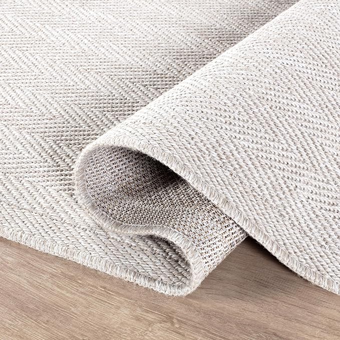 CAMILSON Easy Jute Rug 8x10, Indoor Outdoor Off-White Color Fiber Area Rugs for Living Room and Patio Rug Herringbone Seagrass Boho Woven Design Easy-Cleaning Washable Outside Carpet Alfombras 8 x 10