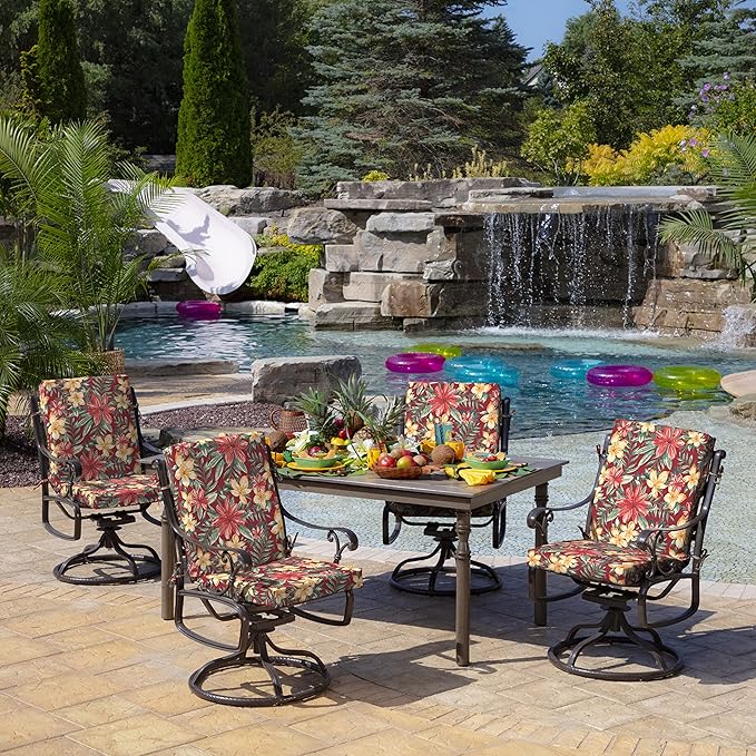 Arden 2-Pack Outdoor Patio Dining Chair Cushion, 20x44, Rain-Proof Seat Pad, Fade-Resistant Outdoor Cushion Ruby Clarissa