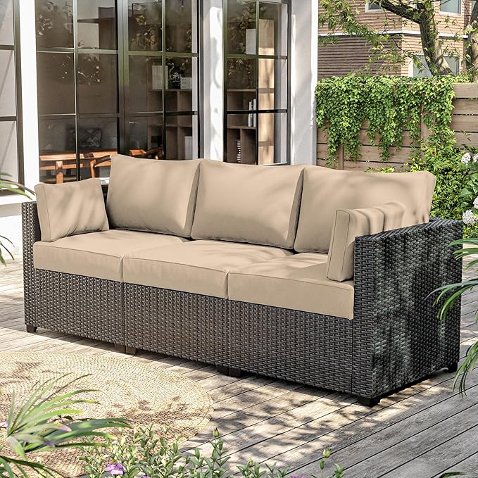 8-Piece Outdoor Cushions for Patio Furniture Thick Outdoor Chair Cushions Resilient Foam Waterproof Deep Seat Cushion Replacement for 3-Seat Sectional Sets Liner&Cover Sand