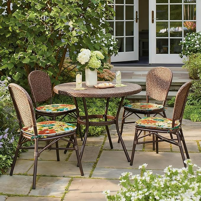 Outdoor Chair Cushions 16"x17" Set of 2, Water Resistant Patio Chair Pads with Ties, Seat Cushions for Home Garden Furniture Decoration, Flower Multi