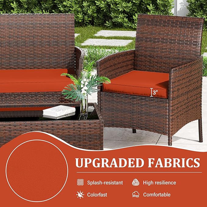 3 Pack Outdoor Replacement Cushions, Fit for 4-Seater Wicker Rattan Patio Conversation Set, 36x18x3,18x18x3, Liner & Cover