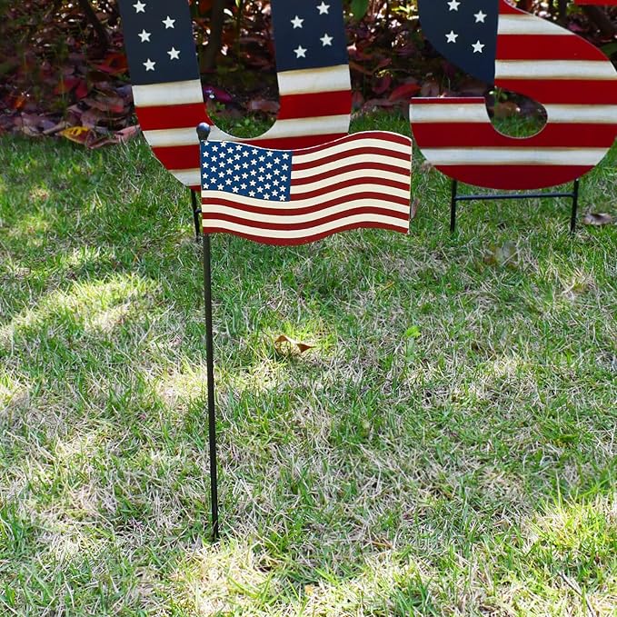 Veclotch 4th of July Metal US Flag USA Letter Yard Sign Outdoor Lawn Decor, Patriotic American Garden Signs Decorative Stake Independence Day Memorial Party Supplies