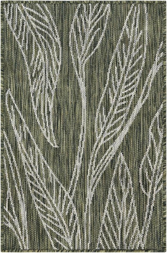 Unique Loom Outdoor Botanical Collection Area Rug - Leaf (2' x 3' 1" Rectangle Green/Ivory)