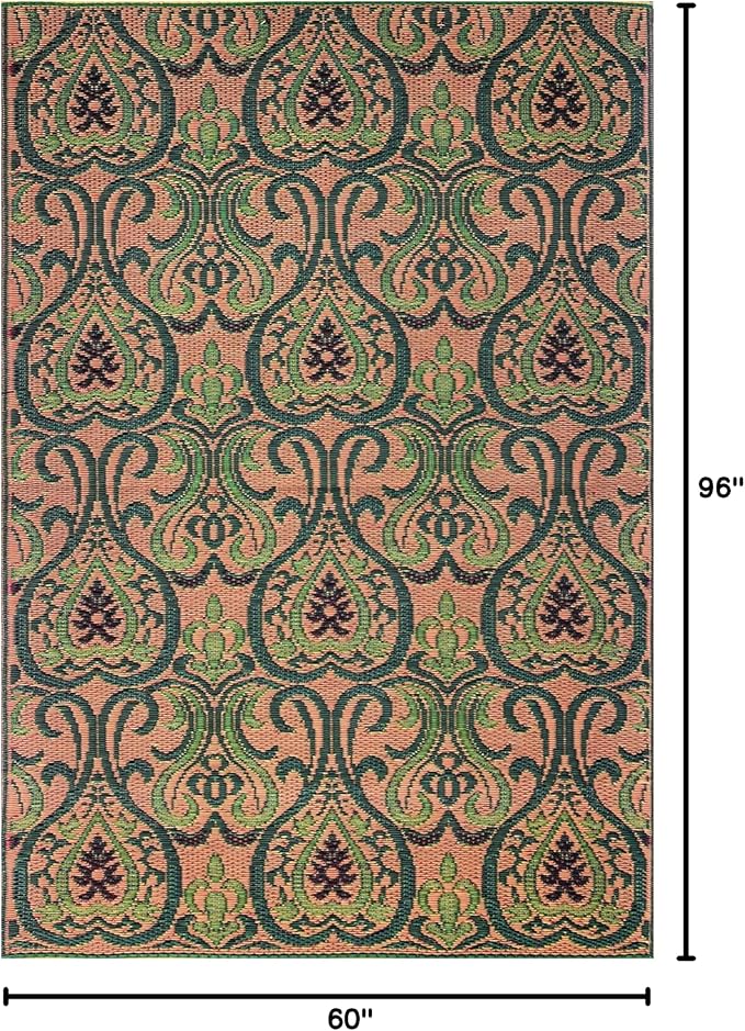 Mad Mats Traditional Outdoor Rug, Reversible Plastic Mat (5' x 8', Oasis - Medium Green)