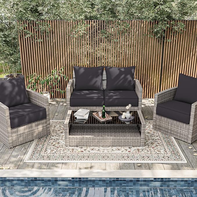 Outdoor Patio Chair Cushions Set 22 L X 24 W X 4 H Waterproof & Fade Resistant Deep Seat and Back Cushions with Removable Covers Outdoor Seat Cushion Set for Chairs and Sofas