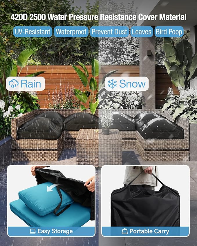 YEFU Outdoor Cushions for Patio Furniture: Replacement Cushions for Outdoor Furniture - Waterproof Couch Cushion - Fade-Resistant/Easy Clean - 14 Piece Sectional Cushion - Non-Slip/Storage Bag/Aruba
