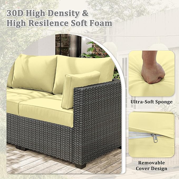 8-Piece Outdoor Cushions for Patio Furniture Thick Outdoor Chair Cushions Resilient Foam Waterproof Deep Seat Cushion Replacement for 3-Seat Sectional Sets Liner&Cover Light Yellow