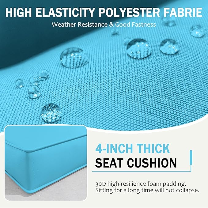 Outdoor Cushions for Patio Furniture with 5 Pillows, Waterproof Patio Furniture Cushions Replacement, 4" Deep Seat Outdoor Sectional Cushions for 4-seat Patio Furniture Chair Sofa Couch,Lake Blue
