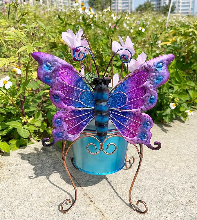 Teaeeno Butterfly Decor Flower Pot,Outdoor Flower Planters,Animal Succulent Flower Pot,Metal Flower Pots,Decorative Fun Planter for Cactus and Air Plants for Indoor/Outdoor Use,Perfect Gardening Gifts
