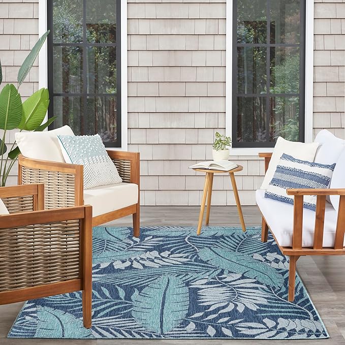 Nourison Home Garden Oasis Navy 6' x 9' Area Rug - Easy Clean, Non Shedding, Bed Room, Living Room, Dining Room, Kitchen (6' x 9')