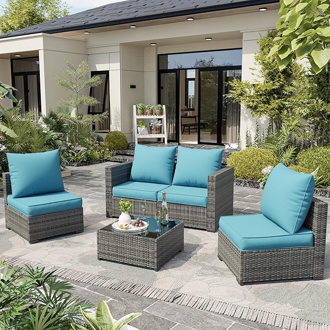 Amopatio Outdoor Cushions for Patio Furniture, Outdoor Chair Cushions Fits 8-seat Sectional Conversation Sets, Patio Replacement Seat Cushion for Patio Chairs (Sky Blue)
