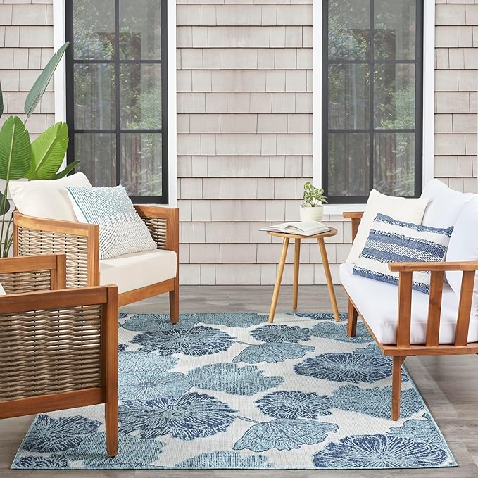Nourison Home Garden Oasis Blue 9' x 12' Area Rug - Easy Clean, Non Shedding, Bed Room, Living Room, Dining Room, Kitchen (9' x 12')