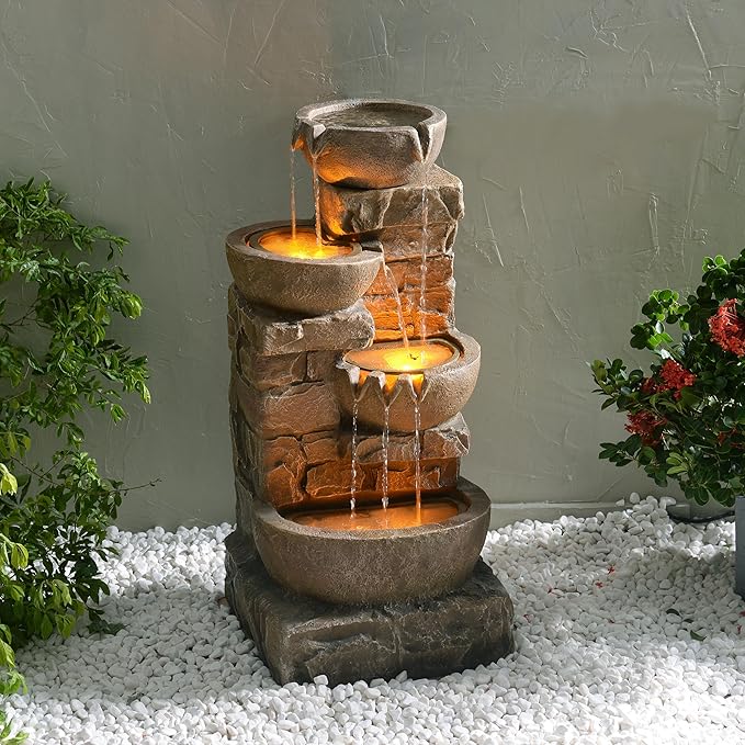 Teamson Home 33.27" Water Fountain with LED Lights, Brown