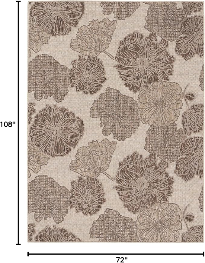 Nourison Home Garden Oasis Natural 6' x 9' Area Rug - Easy Clean, Non Shedding, Bed Room, Living Room, Dining Room, Kitchen (6' x 9')