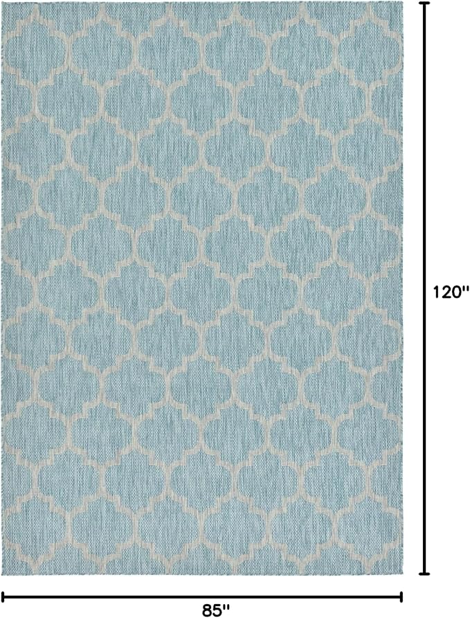 Unique Loom Outdoor Trellis Collection Area Rug (7' 1" x 10' Rectangle, Aquamarine/ Gray)