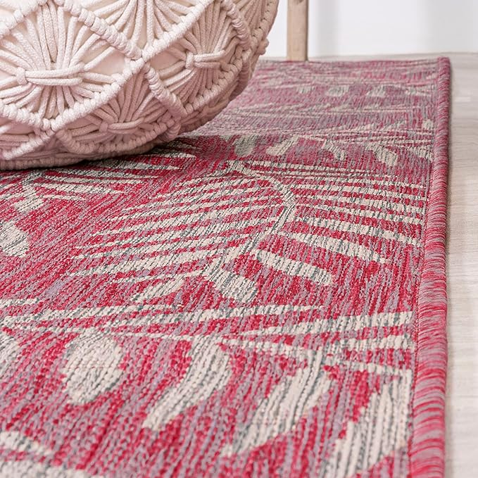 JONATHAN Y Palm Frond Indoor Outdoor Area Rug 8X10 Fuchsia/Light Gray, Nevis for Backyard, Patio, Porch, Easy-Cleaning, High Traffic, Pet-Friendly, Non-Shedding (SMB119F-8)