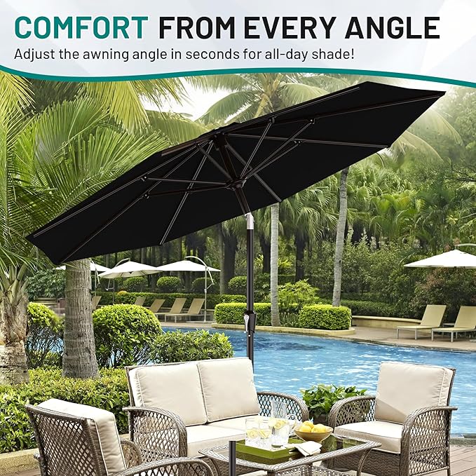 AreShark 9 FT Patio Umbrella for Outdoor, Outdoor Table Umbrella with Push Button Tilt and Crank, Outdoor Patio Umbrellas with 8 Sturdy Ribs for Market, Garden, Pool (Black)
