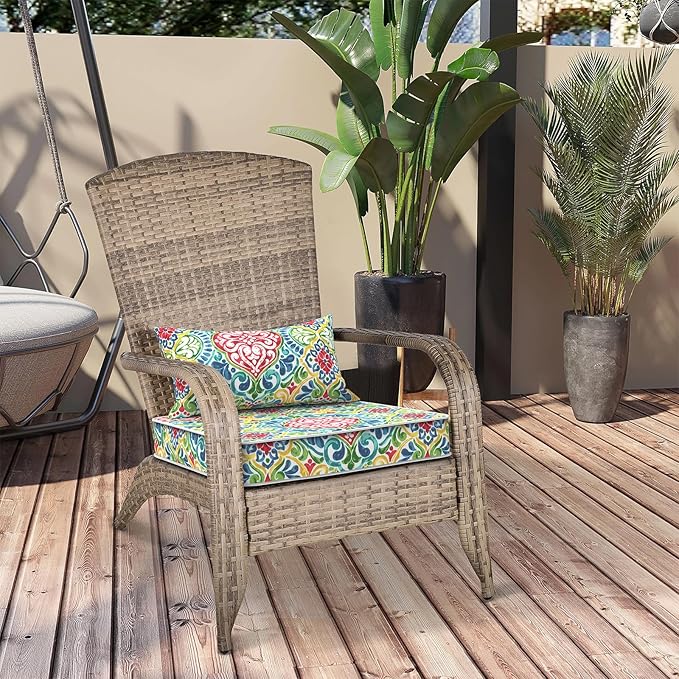 Outdoor Chair Cushions 22x22x3 Inch, Patio Seat Cushion Furniture Swing Set of 2, Water Repellent Chairs Wicker Cushion Pads with Couch Sofa in Garden, Damask Red
