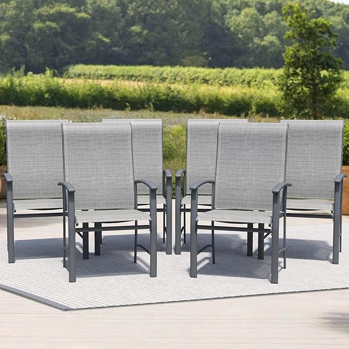 Outdoor Dining Chairs Set of 6, Patio Chairs with Metal Frame & Textilene Fabric, Perfect for Patio Garden Deck