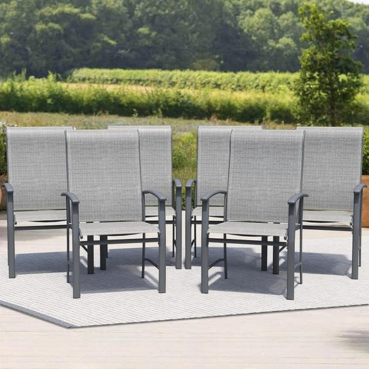Outdoor Dining Chairs Set of 6, Patio Chairs with Metal Frame & Textilene Fabric, Perfect for Patio Garden Deck