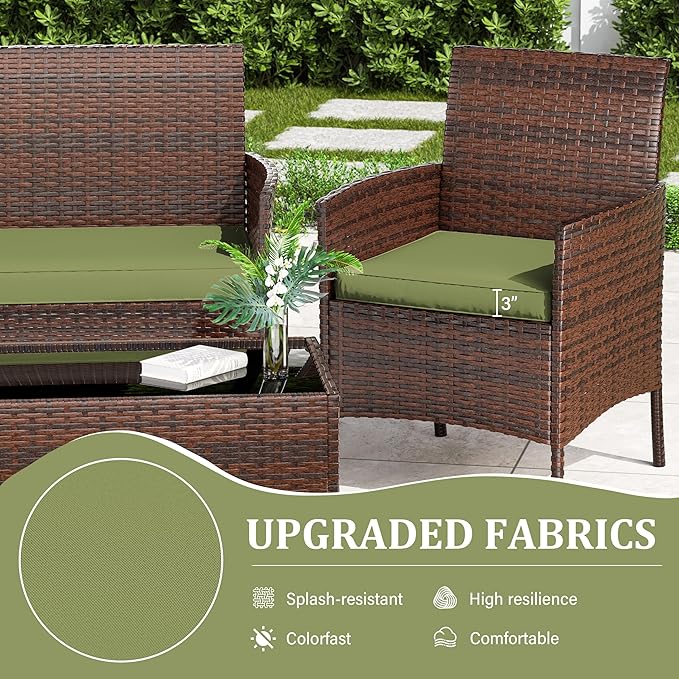 3 Pack Outdoor Replacement Cushions, Fit for 4-Seater Wicker Rattan Patio Conversation Set, 36x18x3,18x18x3, Liner & Cover
