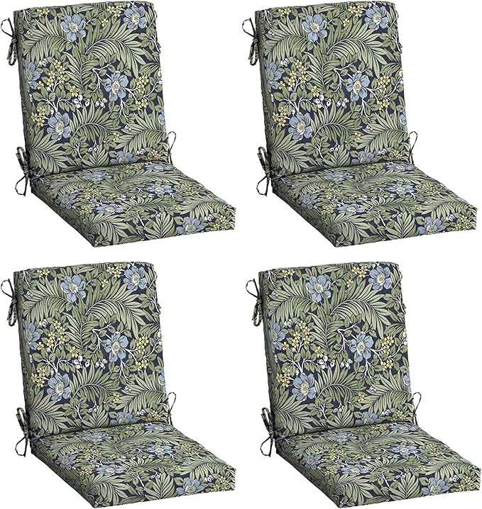 Arden 4-Pack Outdoor Patio Dining Chair Cushion, 20x44, Rain-Proof Seat Pad, Fade-Resistant Outdoor Cushion Sapphire Morrison Floral