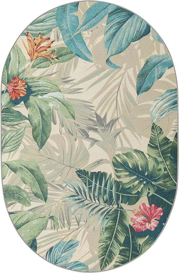 Unique Loom Outdoor Botanical Collection Area Rug - Kula (5' 3" x 8' Oval Multi/Gray)