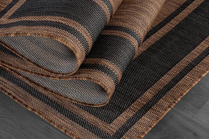 Beverly Rug Outdoor Rug 5x7 Modern Bordered Area Rugs for Indoor and Outdoor Patio Deck Porch Garden Waterproof Weather Sun Resistant Washable Outside Carpet (5 x 7 Gold)