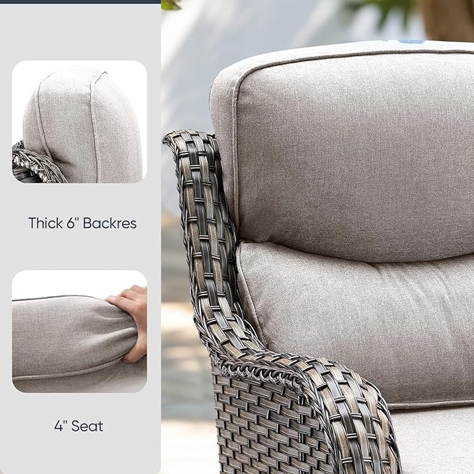 Patio Chair Cushions 4 Packs - Outside High Back Thick Water-Resistant Cushion 22x24 with Zipper Cover for Outdoor Glider Rocking Chairs Loveseat Couch – Beige/Crescent