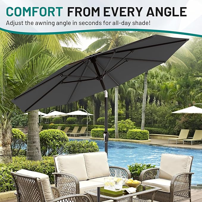 AreShark 9 FT Patio Umbrella for Outdoor, Outdoor Umbrella with Push Button Tilt and Crank, Outdoor Patio Umbrellas with 8 Sturdy Ribs for Market, Garden, Deck, Backyard, Pool (Charcoal Gray)