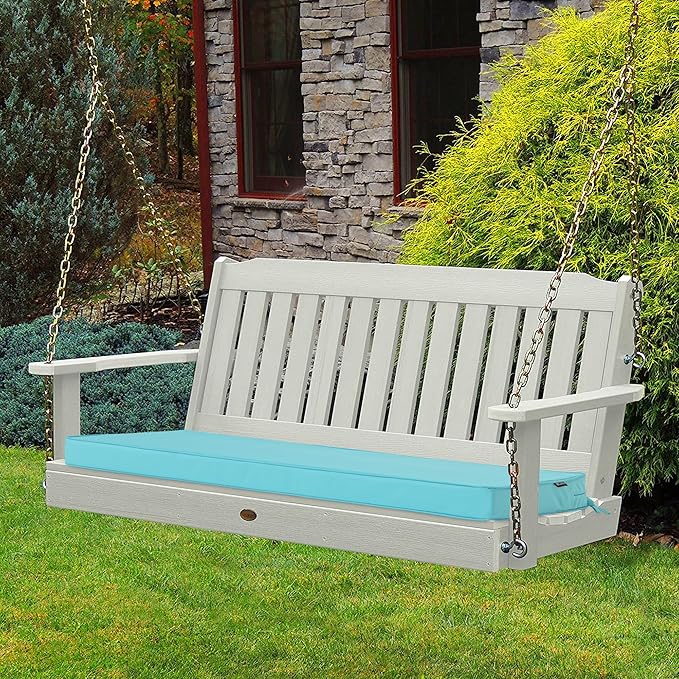 Outdoor Bench Cushion 45 x 18 Inch Thick Waterproof Porch Swing Cushions with Tie Patio Furniture Chair Cushion Bench Pad Color Fastness Backyard Seat Pads, Light Blue