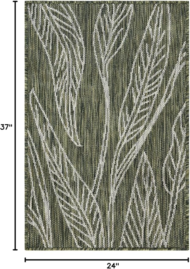 Unique Loom Outdoor Botanical Collection Area Rug - Leaf (2' x 3' 1" Rectangle Green/Ivory)