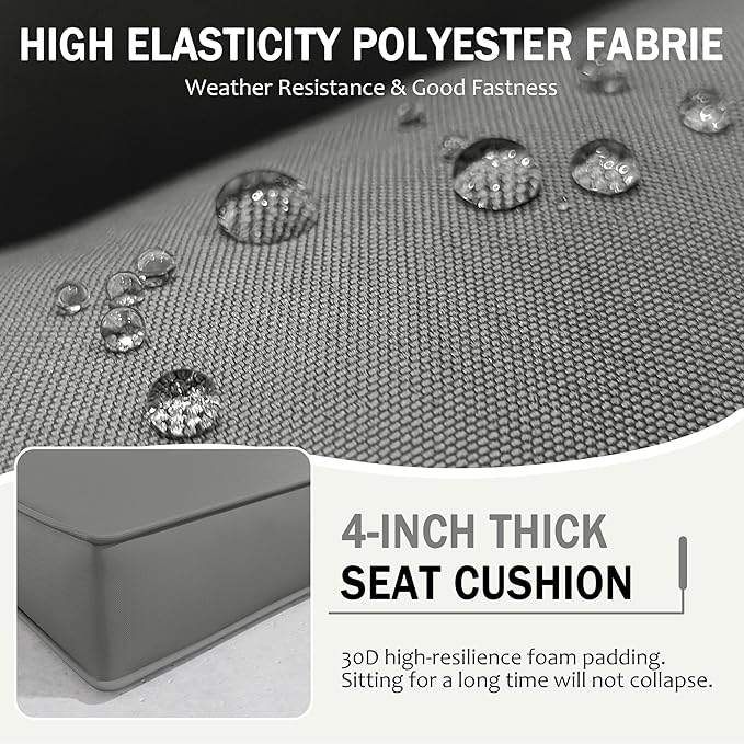 Outdoor Cushions for Patio Furniture with 5 Pillows, Waterproof Patio Furniture Cushions Replacement, 4" Deep Seat Outdoor Sectional Cushions for 4-seat Patio Furniture Chair Sofa Couch,Light Grey