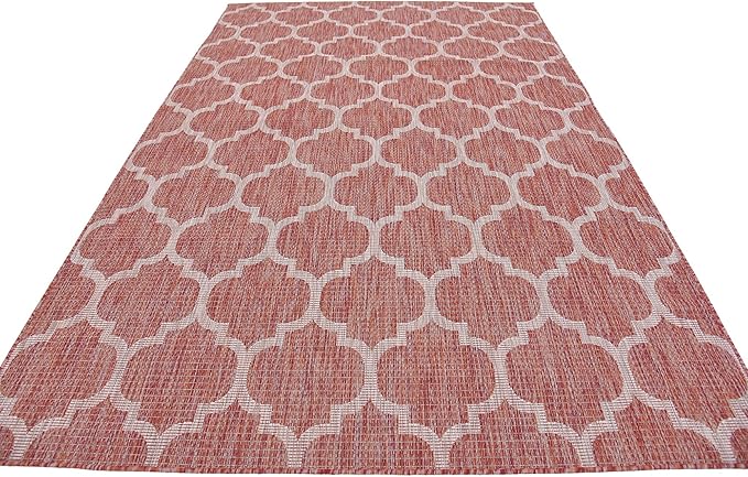 Unique Loom Outdoor Trellis Collection Area Rug (6' 1" x 9' Rectangle, Rust Red/ Ivory)